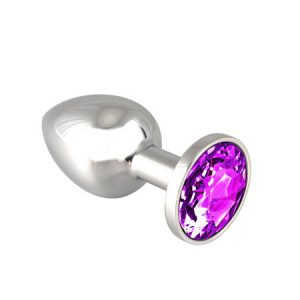 Edelstahl-Buttplug mit lila Kristall (140g)