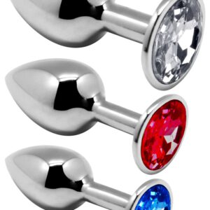 3-teiliges Set „Metal Plug Kit“ mit Schmuckstein-Analplugs aus Metall