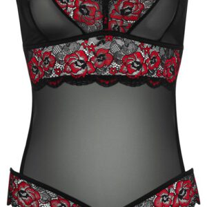 Body ouvert aus 2-farbiger Floral-Spitze und Powernet