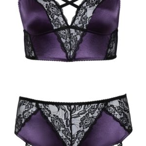 Bralette plus Straps-Slip ouvert im edlen Mix aus Satin und Spitze