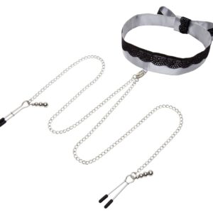 Halsband mit Nippelklemmen „Play Nice Satin Collar & Nipple Clamps“