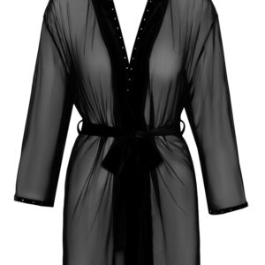 Kimono, semi-transparent, mit edlen Details aus Samt und Strass