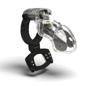 Peniskäfig „Pubic Enemy No 3“ mit Hodenquetsche, Zubehör für Reizstromgerät